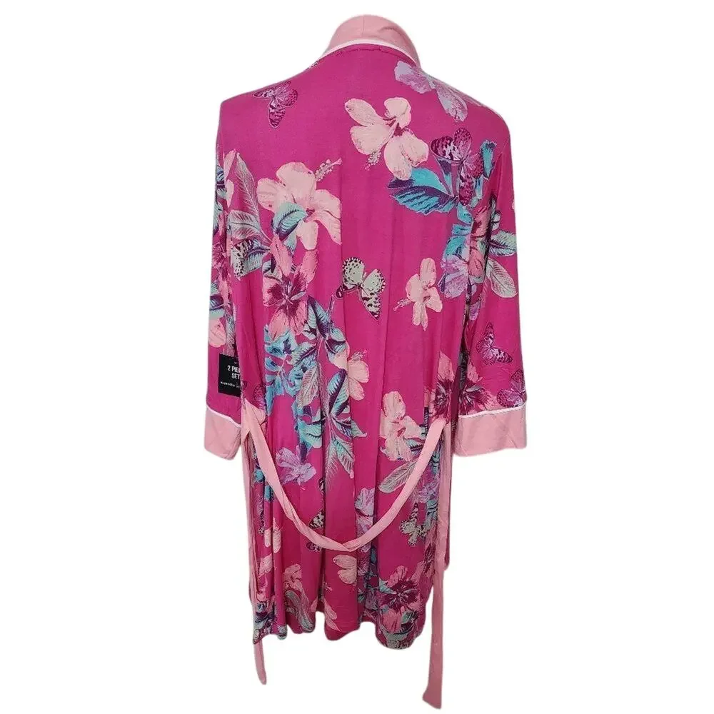 Nanette Lepore‎ Pink Floral Butterfly Robe and Lace Nightgown Set SLS3290 2X/1X
